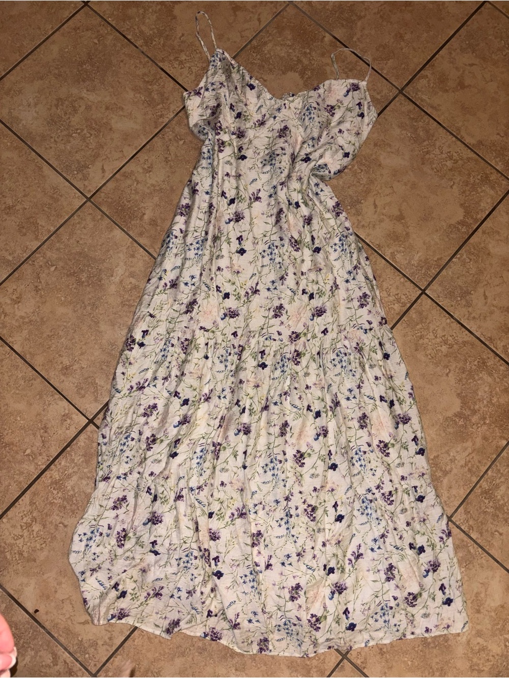 Express White Maxi Dress with Purple Floral Print